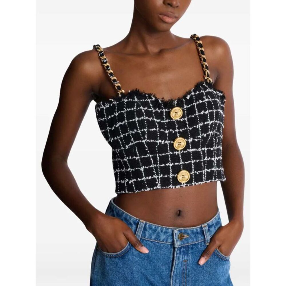 Balmain Women Tweed Top With Shoulder Straps - Picture 3 of 6